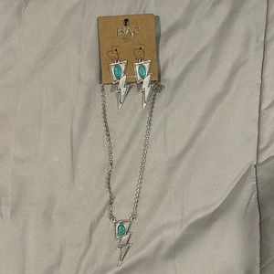 Faux Turquoise lightning bolt necklace & Earrings